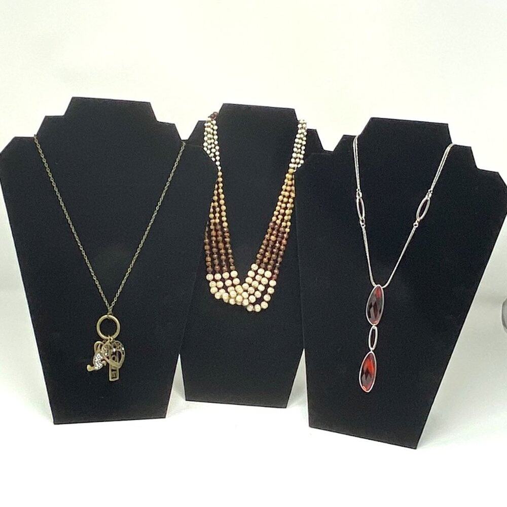 3 Ladies Necklaces ~ EVA POLIN ~ Silver & Long Stones ~ Brown Beads 4 Strand